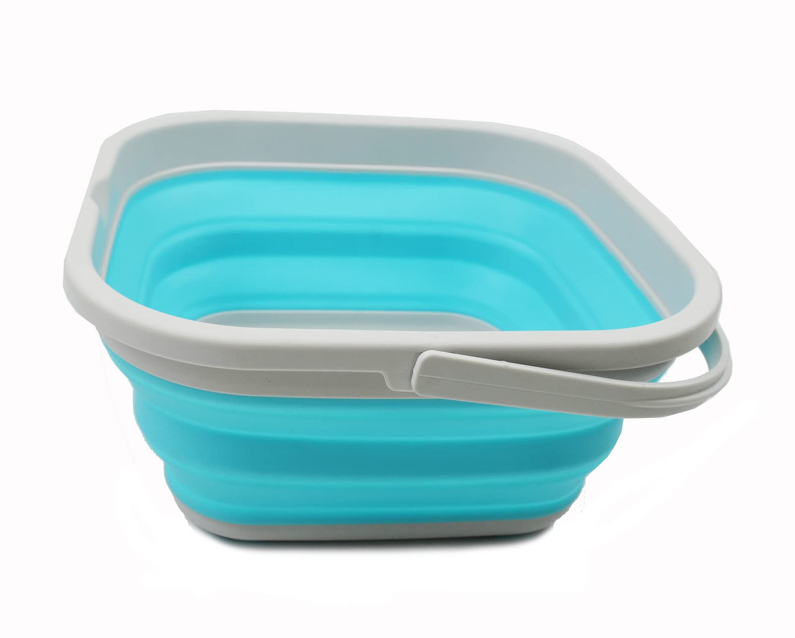 SAMMART 5.5L (1.4 Gallon) Collapsible Square Handy Bucket/Foldable SquareWater Pail/Portable Tub with Handle. (Grey/Cyanine  1)