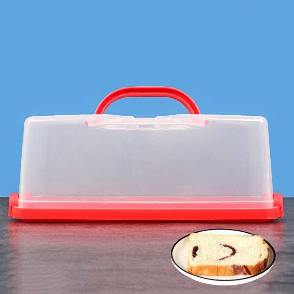 FEOOWV Portable Plastic Loaf Bread Box with Transparent Lid  Bread Keeper for Carrying and Storing Loaf Cakes Banana Bread Pumpkin Bread (Red)
