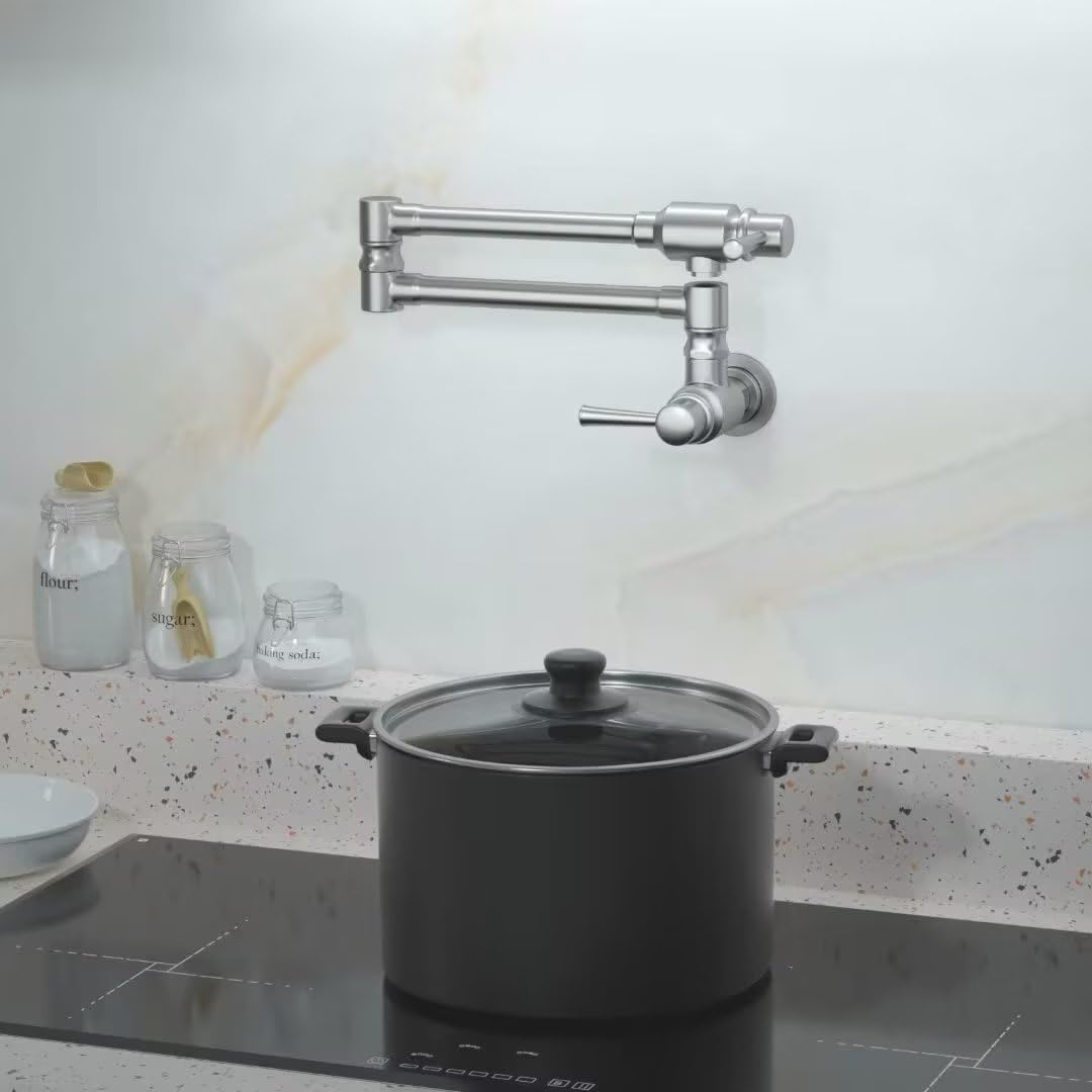 Imlezon Stainless Steel Pot Filler Faucet Commercial Wall Mount Kitchen Sink Faucet Folding Stretchable With Single Hole Two Han