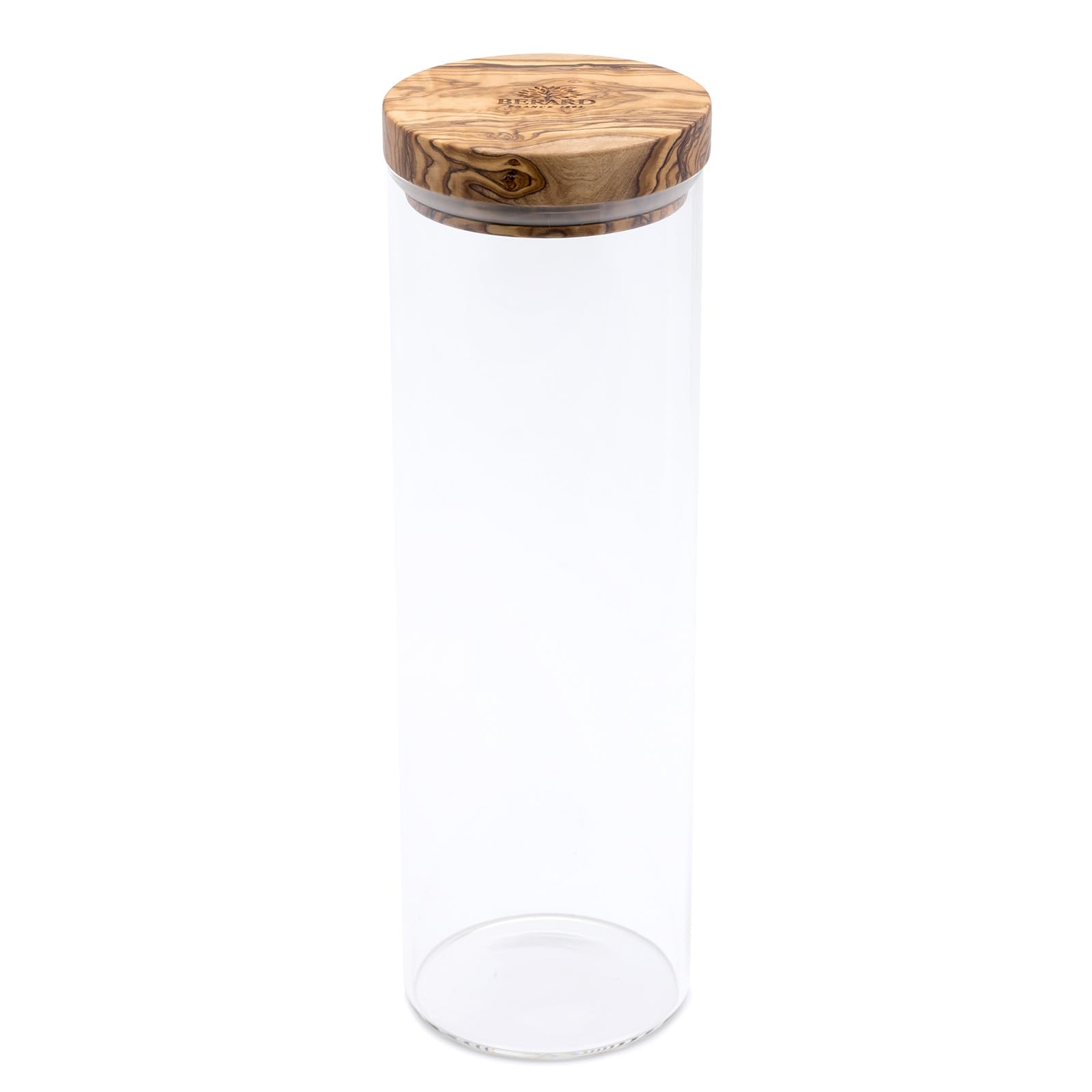 Berard Glass Storage Jar With Olive Wood Lid, 50-Ounce,Brown