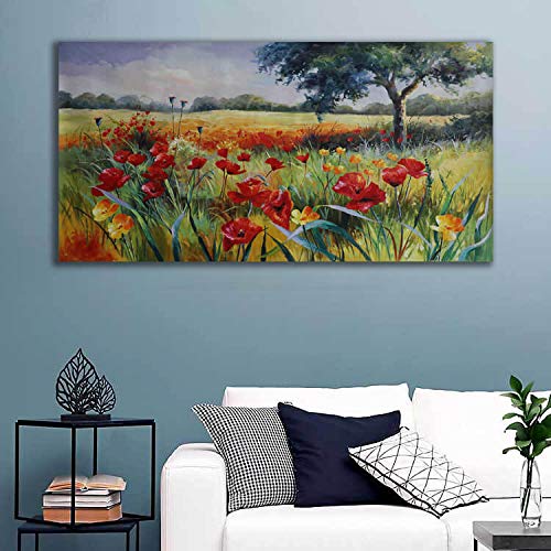 Wall Decor For Living Room Large Wall Art Green Trees Red Yellow Flowers Canvas Art Wall Decor For Bedroom Modern Home Decor Fra