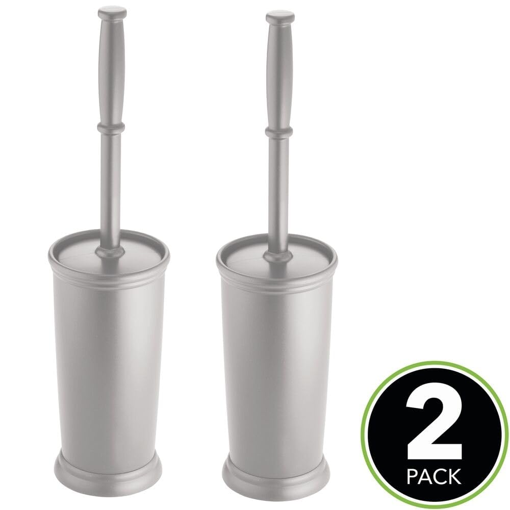 mDesign Toilet Bowl Brush and Holder - Covered Bathroom Brush - Standing Scrubber in Modern Holder - Space Saving, Deep Cleaning