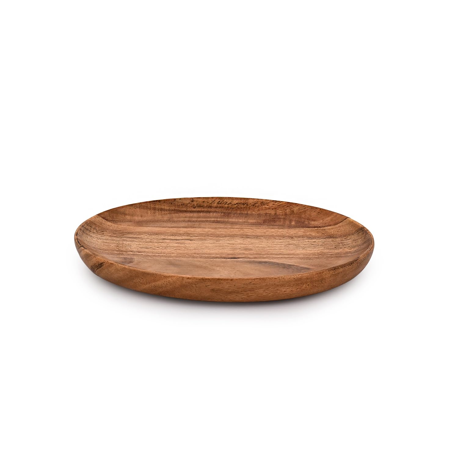 Samhita Acacia Wood Round Wood Plates Set of 4  Easy Cleaning & Lightweight for Dishes Snack  Dessert.(7'' x 7'' x 1'')