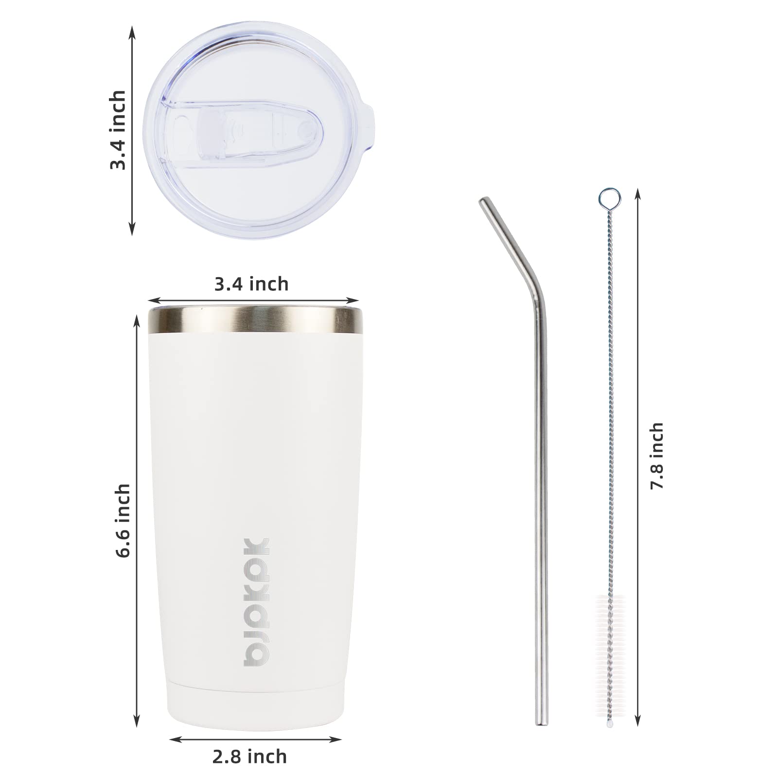 Bjpkpk White Stainless Steel Tumbler With Lid And Straw 20 Oz Insulated Tumblers Thermal Cup For Hot And Cold Drinks