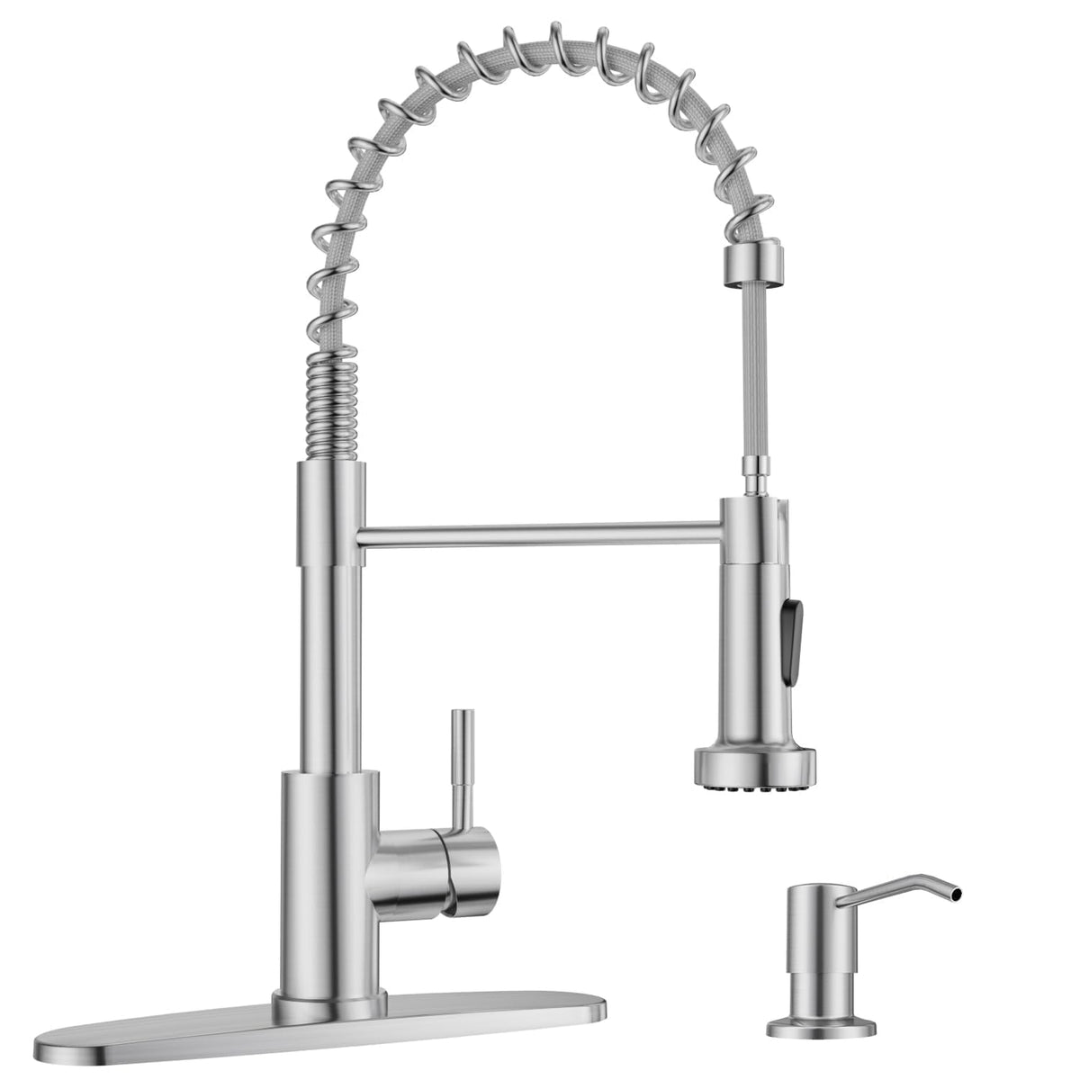 Appaso Kitchen Faucet With Soap Dispenser Brushed Nickel, Pull Down Kitchen Faucet Commercial Single Handle High Arc Faucet For