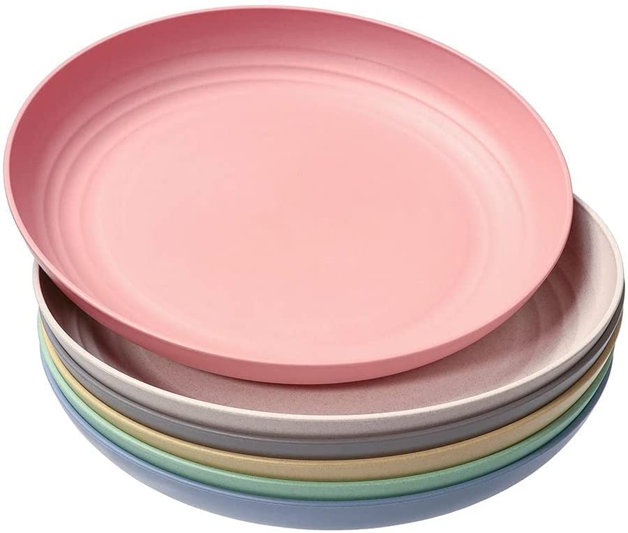 Hobein 6 Pack 10 Inch Wheat Straw Dinner Plates - Dishwasher & Microwave Safe Lunch Plates Reusable Eco-Friendly Lightweight Unb