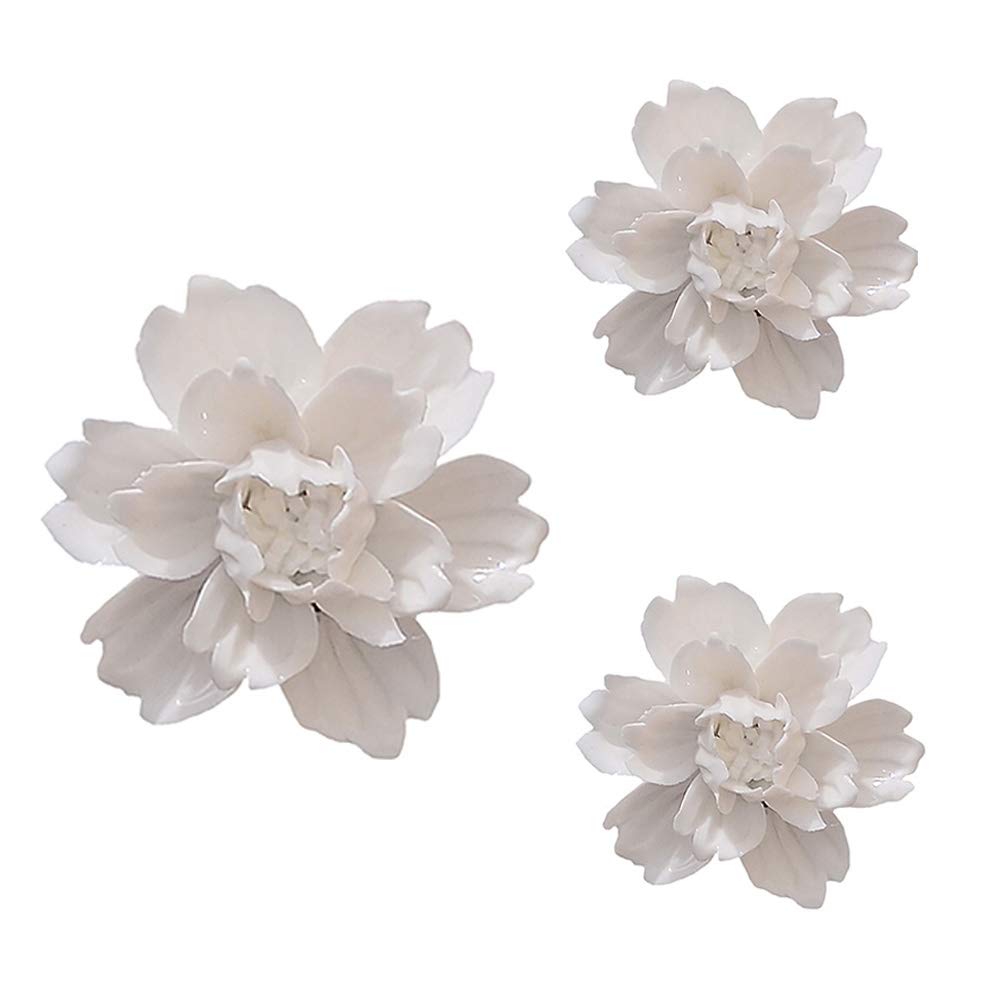 ALYCASO 3 PCS/Set Peony Ceramic Magnolia Flower Wall Decor 3D Flower Art for Living Room Home Hallway Bedroom Kitchen Farmhouse 