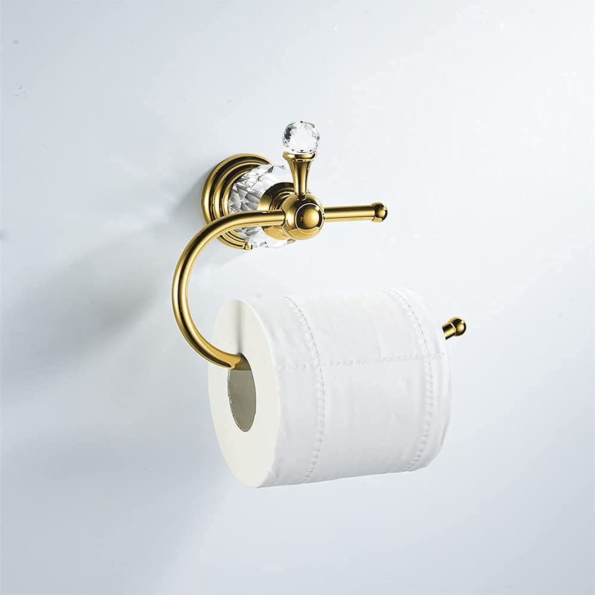 Wolibeer Crystal Towel Ring, Gold Toilet Paper Holder Hand Towel Holder Towel Hook Tissue Roll Paper Holder Wall Mounted Towel H