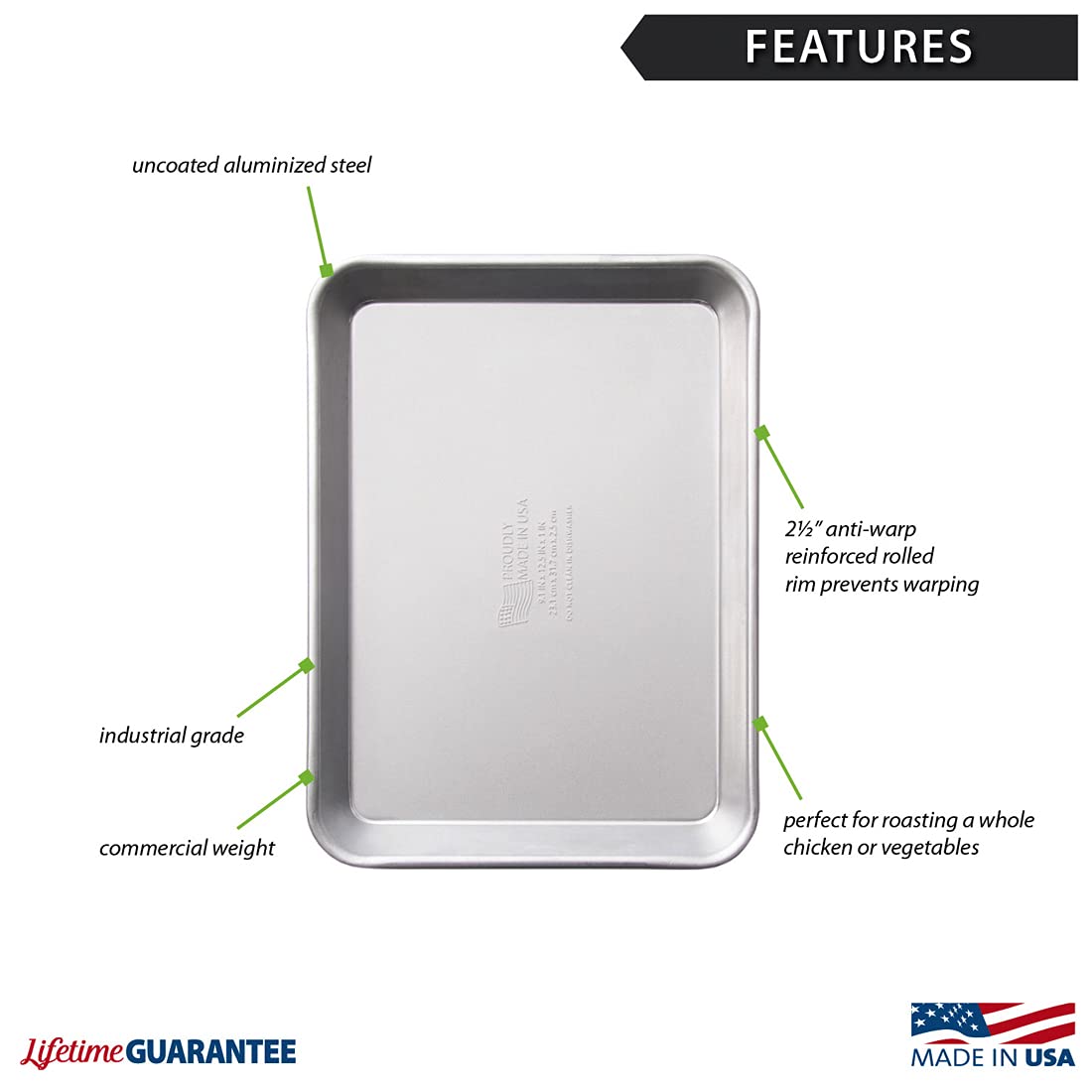 RADA Cutlery Quarter Sheet Pan, 2 Pack, Uncoated Aluminized Steel, Silver, 9.1x12.5x1ʺ, Model 6023PK2