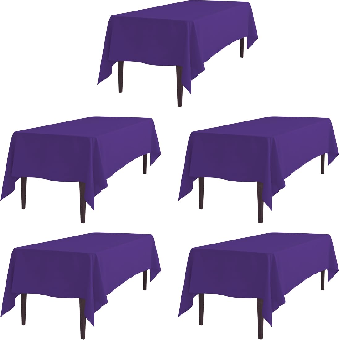 Ltc Linens 5 Pack Purple Rectangular Tablecloths 70 X 120 Inches For 6 Ro 8 Feet Rectangle Banquet Tables With Half-Drop - Stain