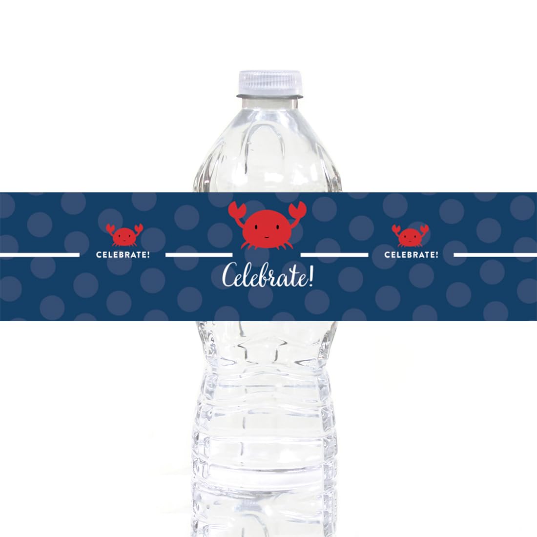 Andaz Press Birthday Water Bottle Labels Stickers, Nautical Crab, 20-Pack, For Decor Decorations Dessert Table Wraps