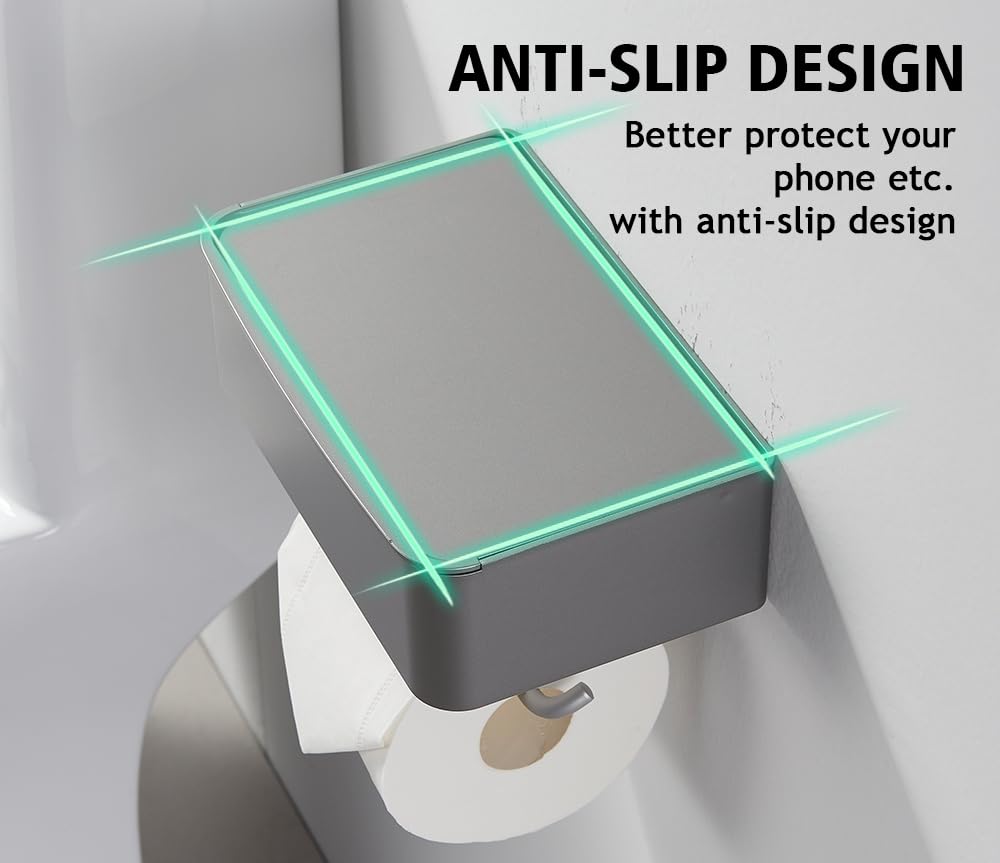 Freeangle Toilet Paper Holder With Shelf,Flushable Wipes Dispenser Wall Mounted Grey Bathroom Storage Rack Hide Wet Wipes For Ba