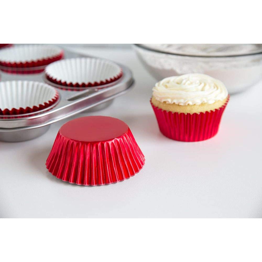 Fox Run Red Foil Disposable Bake Cups, 3 X 3 X 1.25 Inches