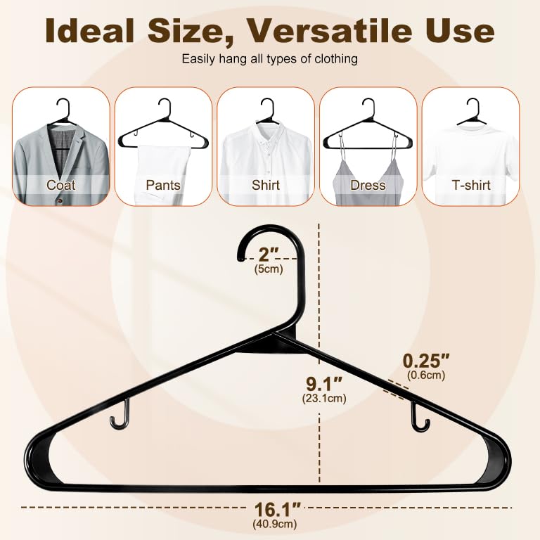 HOUSE DAY Durable Black Plastic Hangers Light-Weight with Hooks 60 Pack are Perfect Use in Any Closet For Space Saving And Everyday Use