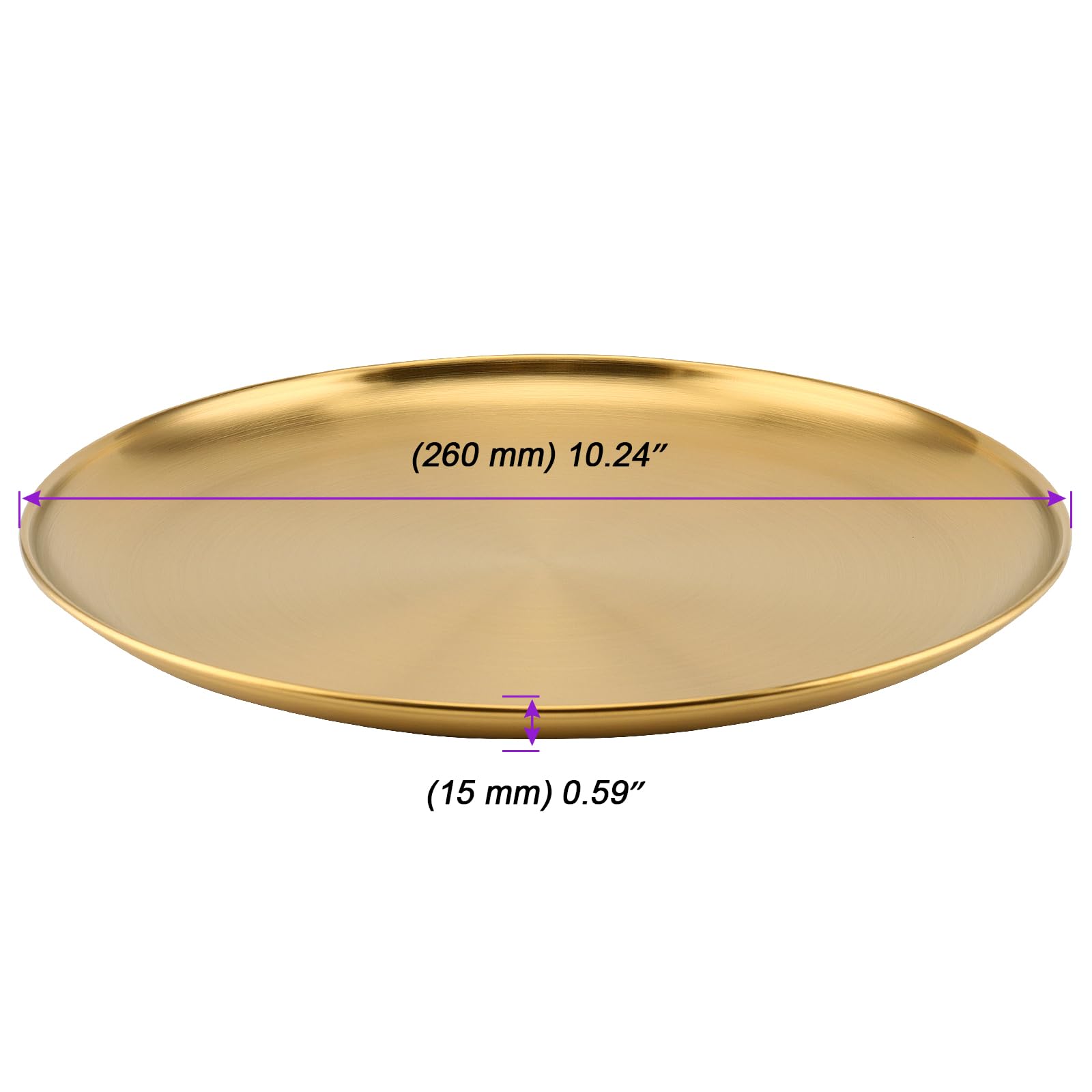 Joikit 6 Pack 10 Inch Gold Stainless Steel Plate, Round Metal Dinner Plates, Kitchenware Dinner Dishes Serving Tray Large Campin