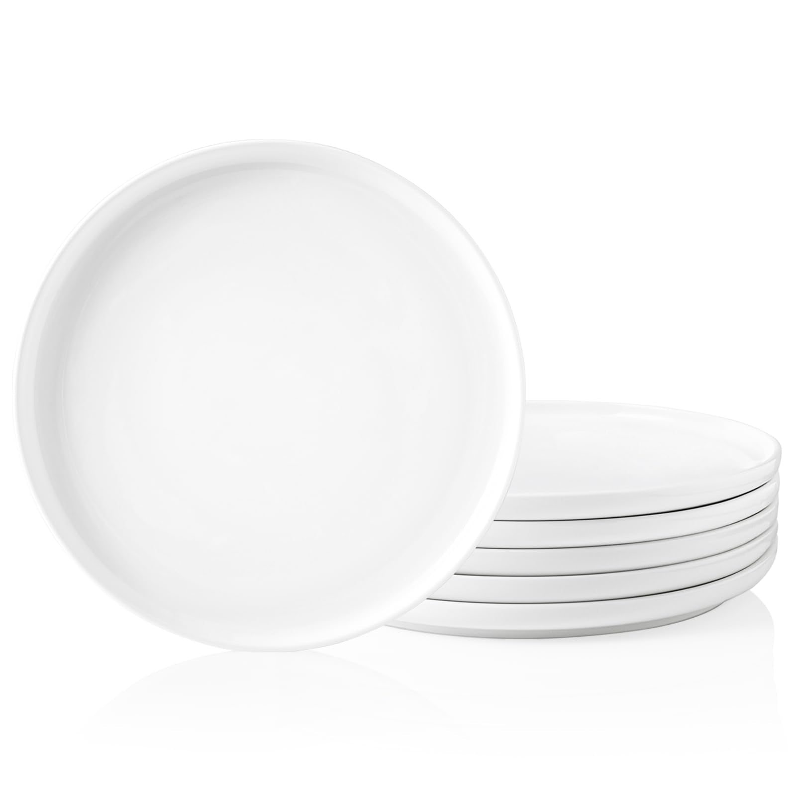 Kanwone Porcelain Dinner Plates - 10 Inch - Set Of 6, White, Microwave And Dishwasher Safe Plates, White Dishes, Morden Plates