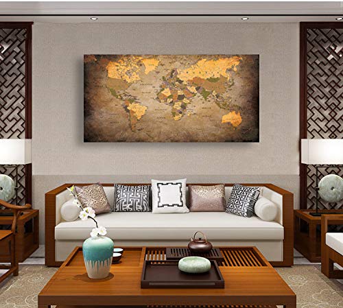 Baisuwallart- 1 Piece Vintage World Map Canvas Wall Art- Ready To Hang ...