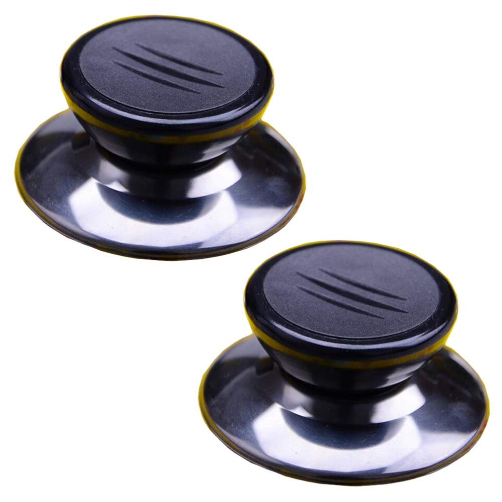2 Sets Universal Pot Lid Cover Knob Handle Cookware Universal Replacement Pot Grip Knob Cap 2.7'' Stainless Steel Base, Black+Si