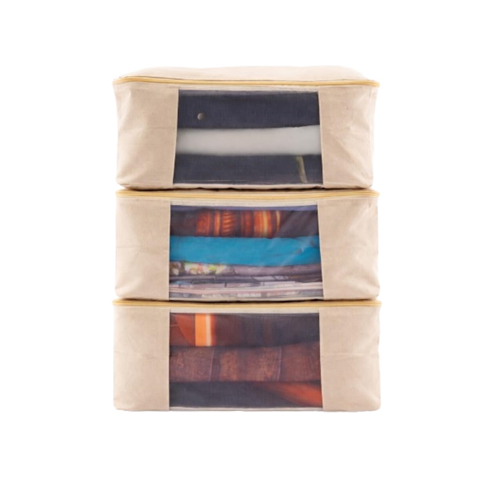 Canvas Cotton Wardrobe Storage Bags With Handles  Breathable Clothes Organizer For Sarees, Blankets & Seasonal Wear  Foldable 