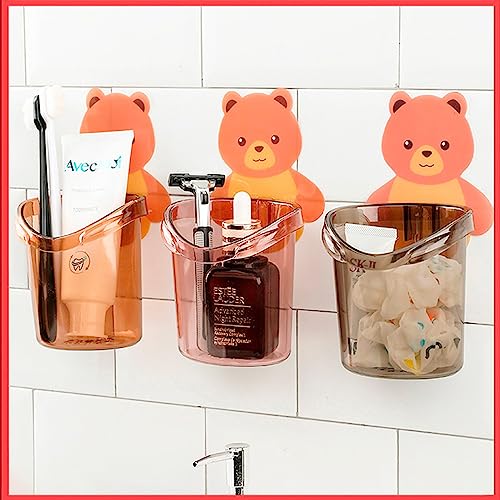 Wolpin Toothbrush Holder (Set Of 3 Pcs) Plastic Stand For Toothpaste, Comb, Brush, Cream, Lotion Kids Bathroom Cup Drain Waterpr