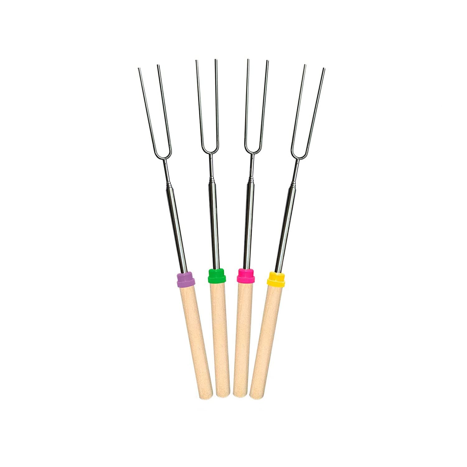 Marshmallow Roasting Sticks 4Pcs Extendable 32Inch Long Metal Barbecue Skewers For Grilling Set,Telescoping Smores Bbq Forks, Fi