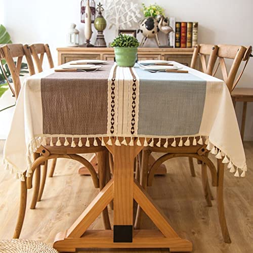 Pahajim Table Cloths with Tassels Rustic Tablecloth Cotton Linen Table Cloth Embroidered tablecloths Table Cloths for Rectangle 