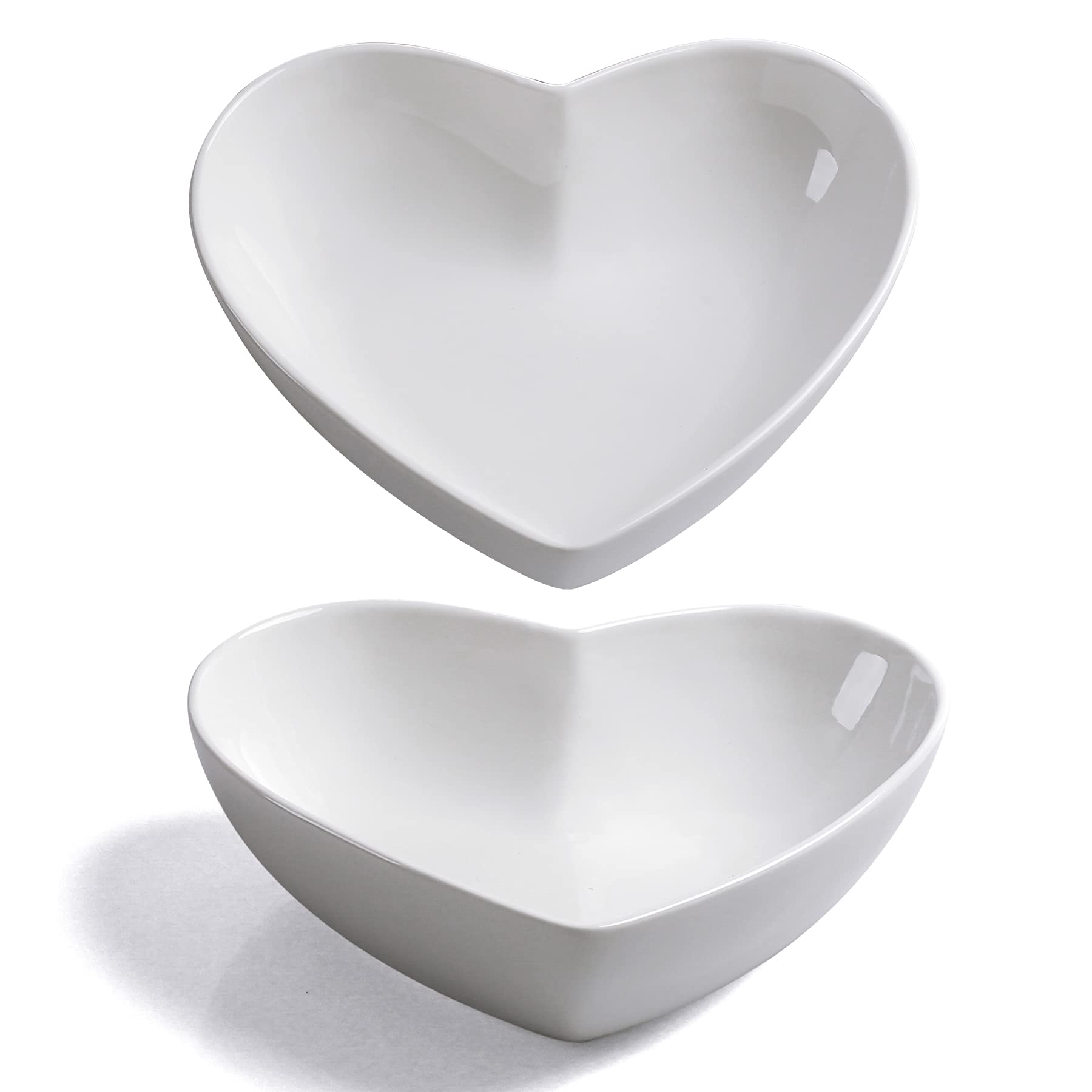 Keponbee Heart Bowls Porcelain 2 Pcs White Heart-Shaped Bowl Dessert Bowls/Salad Bowl 7 Inch, 20 Oz