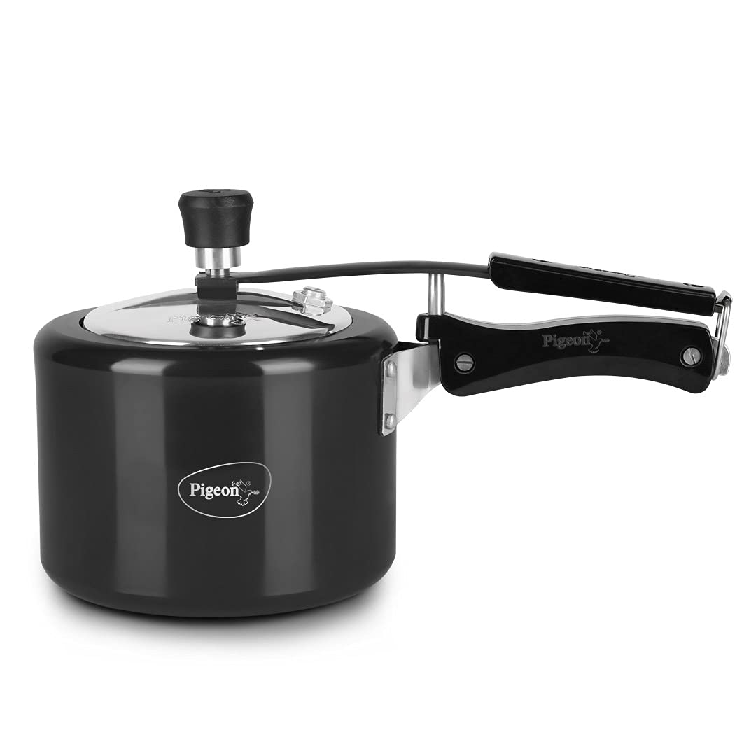 Pigeon By Stovekraft Titanium Induction Base Inner Lid Hard Anodised Aluminium Pressure Cooker, 3 Litres, Black