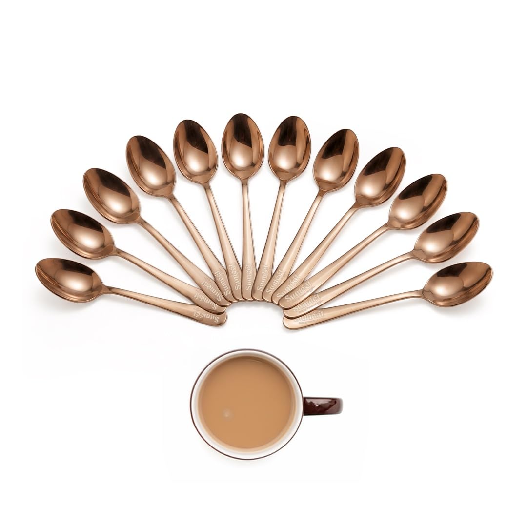 Sumeet Stainless Steel Rose Gold Baby Meduim enhanced Spoon Set of 12 Pc - (15.5cm L) (1.6mm Thick)