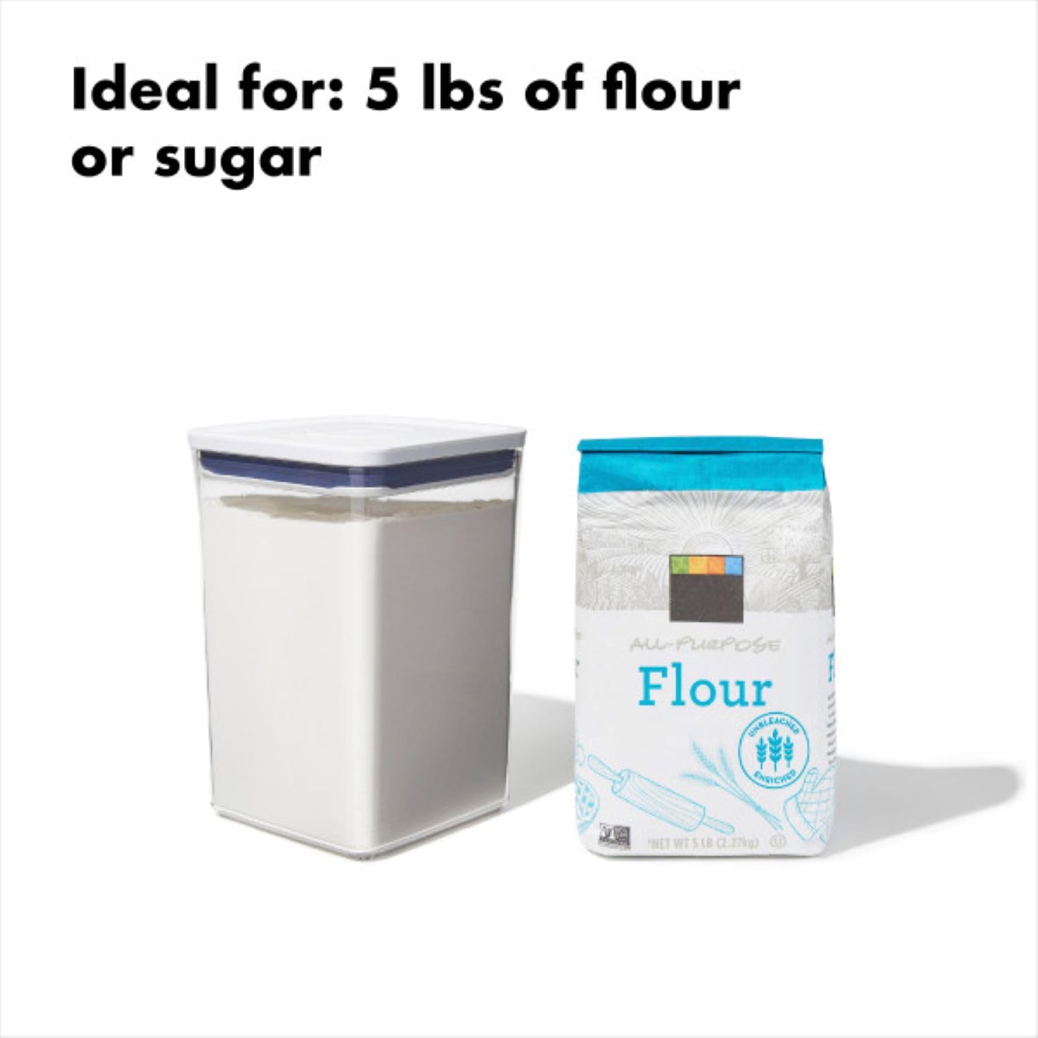 Oxo Good Grips Pop Container - Airtight Food Storage - Big Square Medium 4.4 Qt Ideal For 5Lbs Of Flour Or Sugar