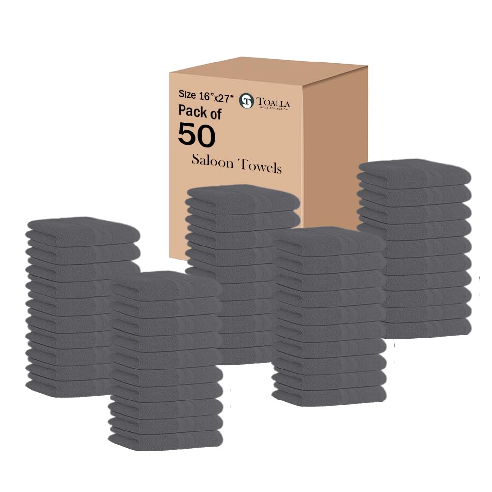 Salon Towels - 50 Pack Grey Hand Towels 100% Cotton Spa Towels - 16x27 inches Highly Absorbable Facial Towels Gym Towels Hair To