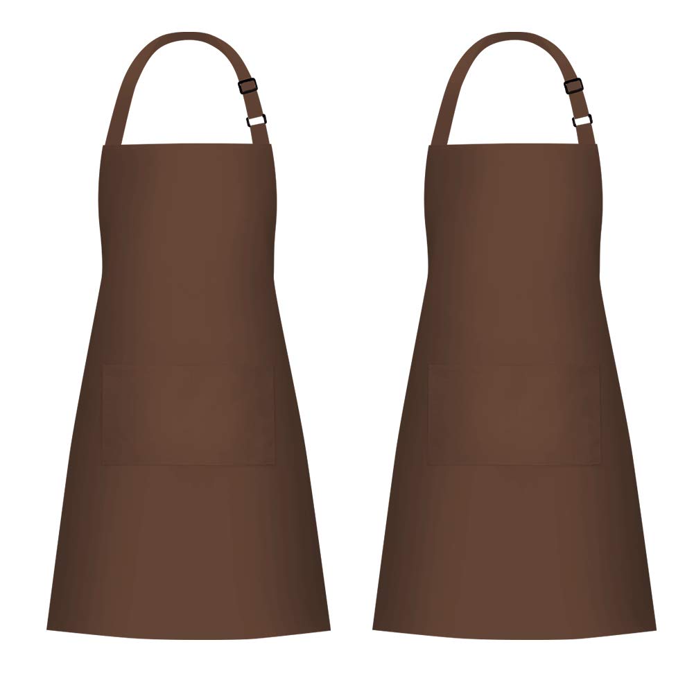 Jubatus 2 Pack Bib Aprons With 2 Pockets Cooking Chef Kitchen Apron For Women Men, Brown