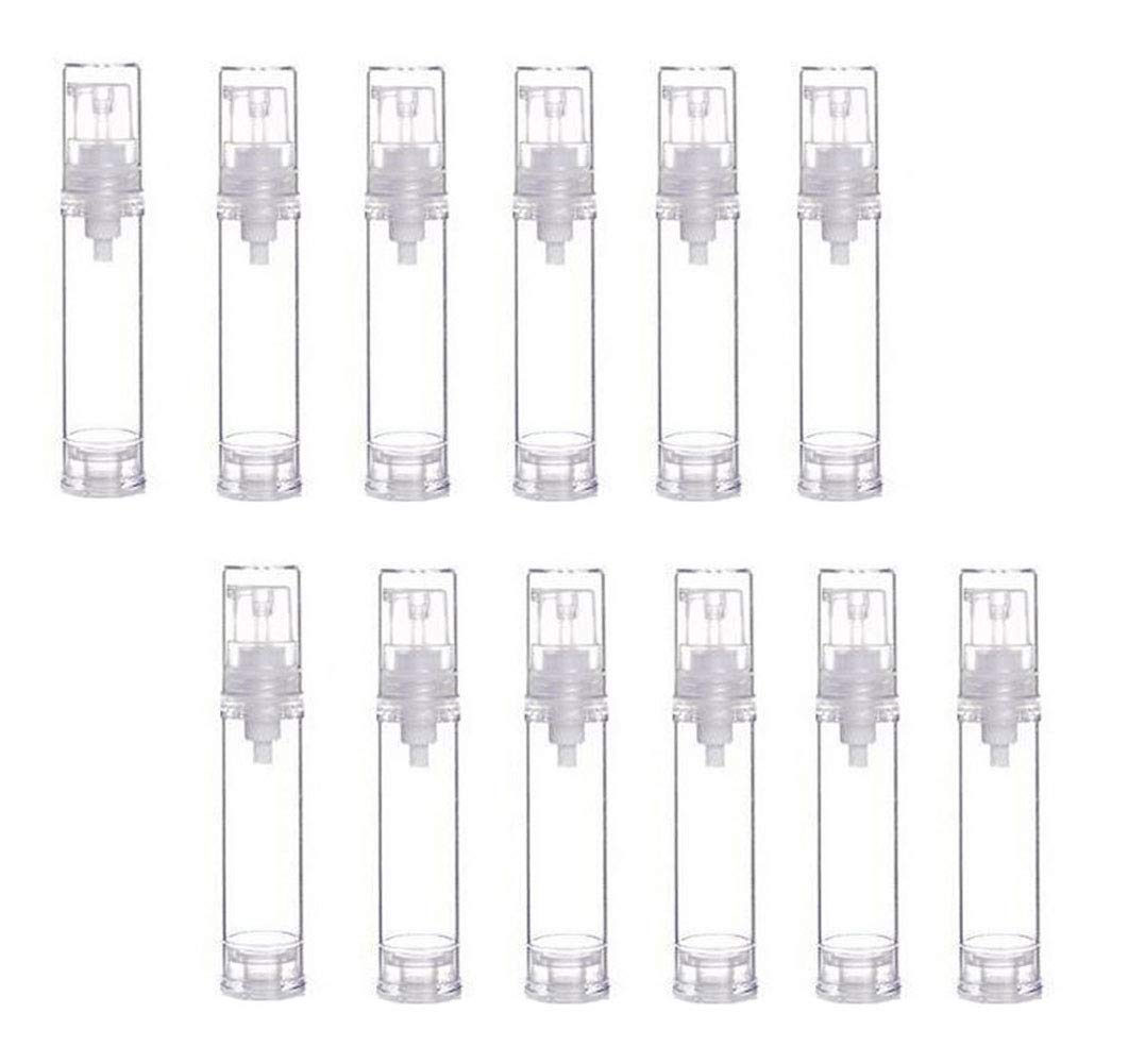 12Pcs Clear Plastic Airless Vacuum Pump Bottle Empty Refillable Cosmetic Makeup Sample Packing Cream Lotion Toiletries Liquid St