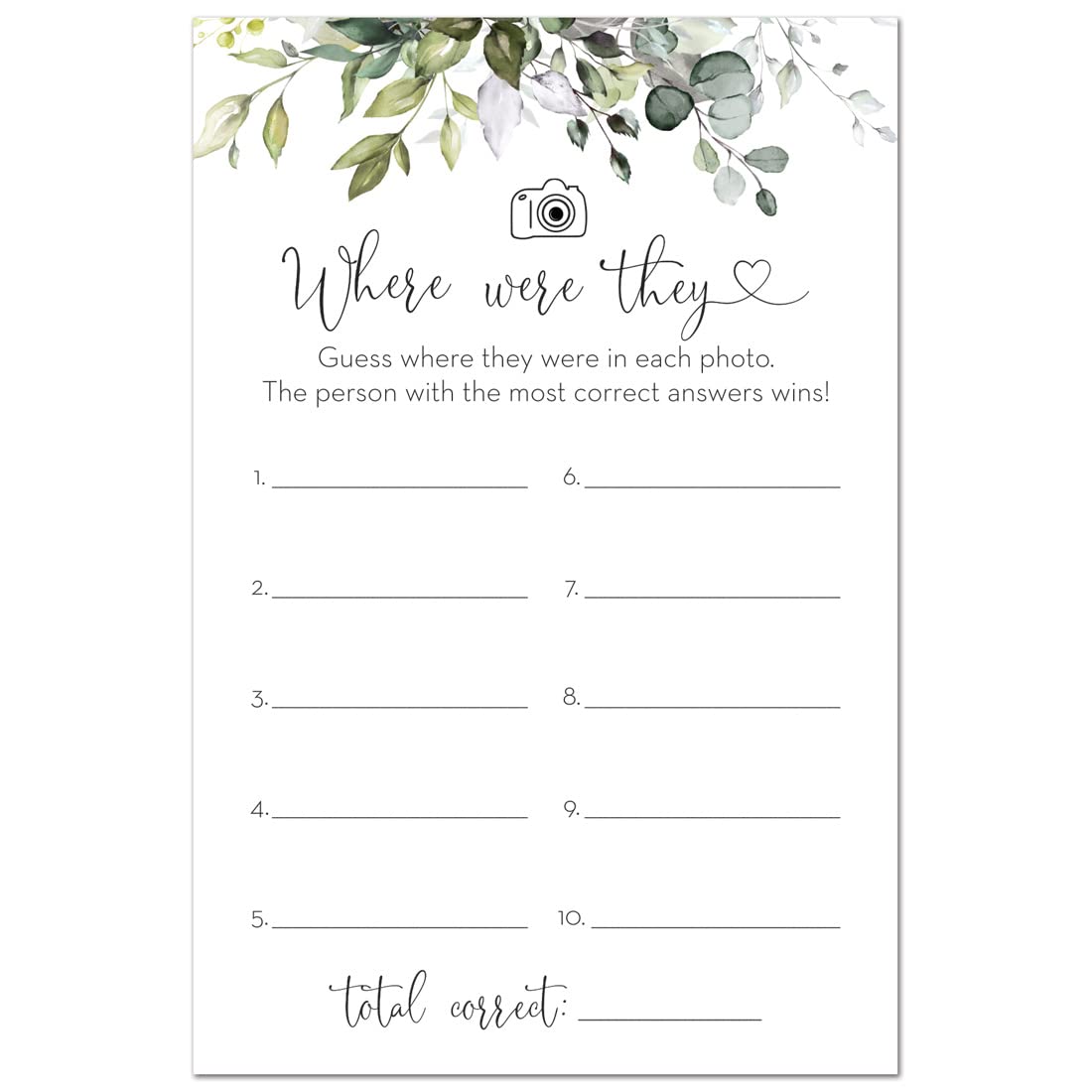 Invitationhouse Where Were They Bridal Shower Game - 48 Cards (Boho Greenery)