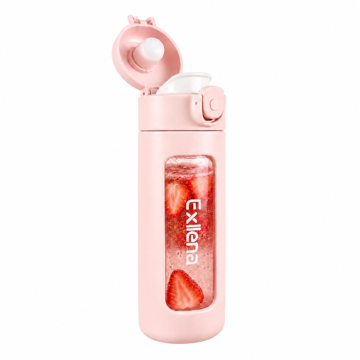 Exllena 10 oz Glass Shaker Bottle, Borosilicate Glass Protein Shaker Bottle, Flip Straw Lid with Lock, Handle, Measurements & PP