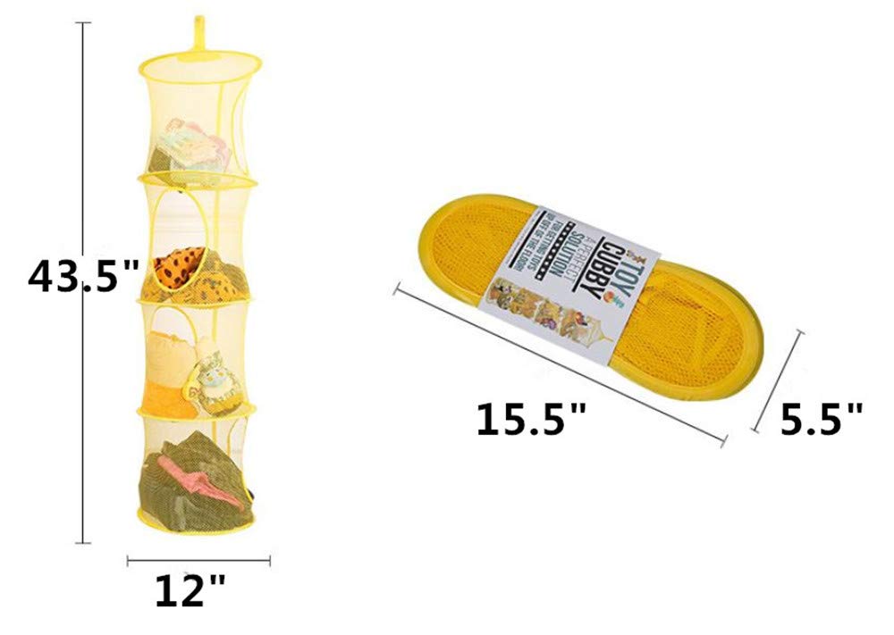 Leoyoubei 2 Pack Foldable Hanging Basket Organize The Suspension of Storage Items  Mesh Hanging Storage with 4 Compartments Organizing Children's Toys Shawls Hats and Mittens 43.5? x 12? Gray