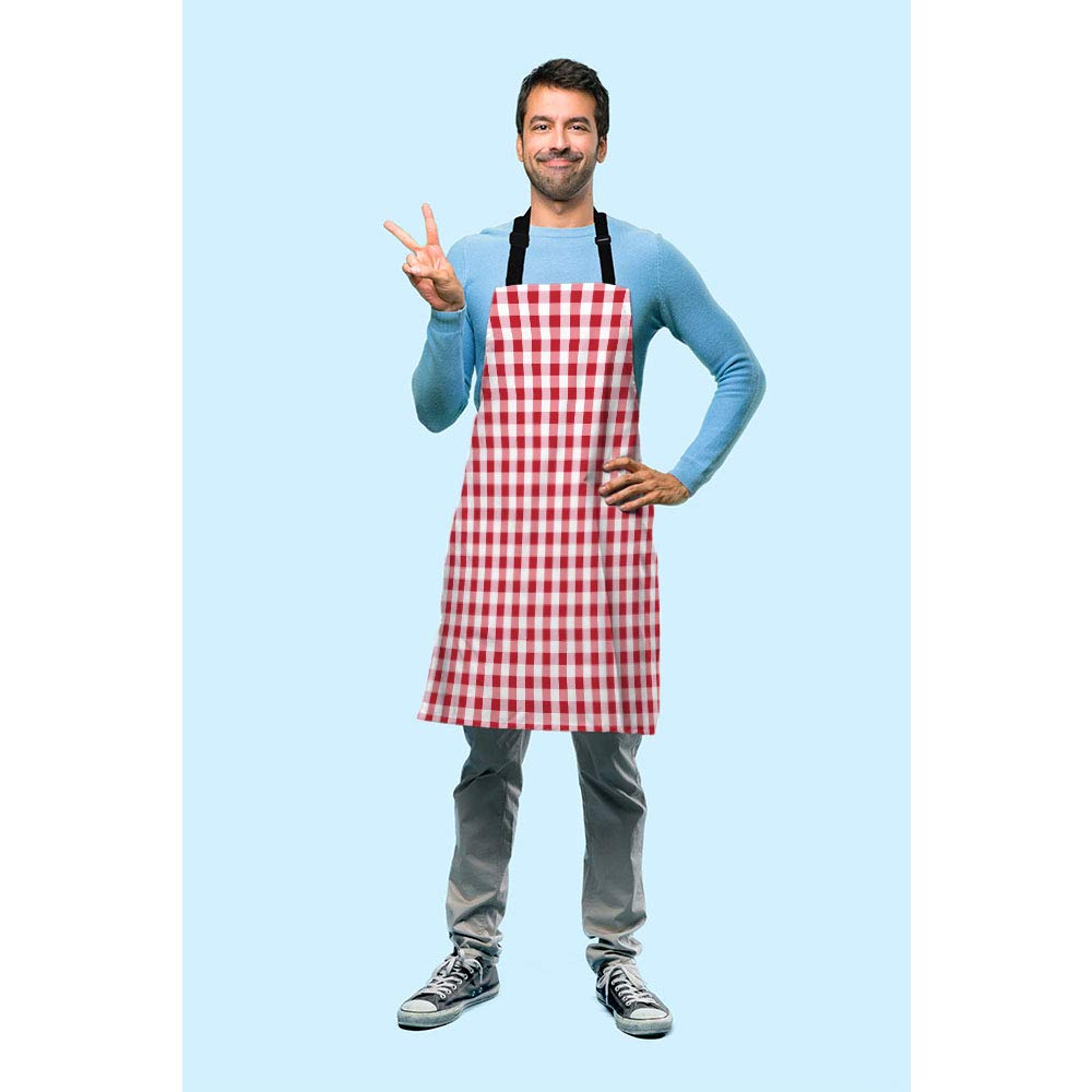Beabes Gingham Red White Tartan Chef Apron 27 X 31 Inch Abstract Lattice Criss-Crossed Non-Pilling Bib Apron For Bbq Grilling Ga