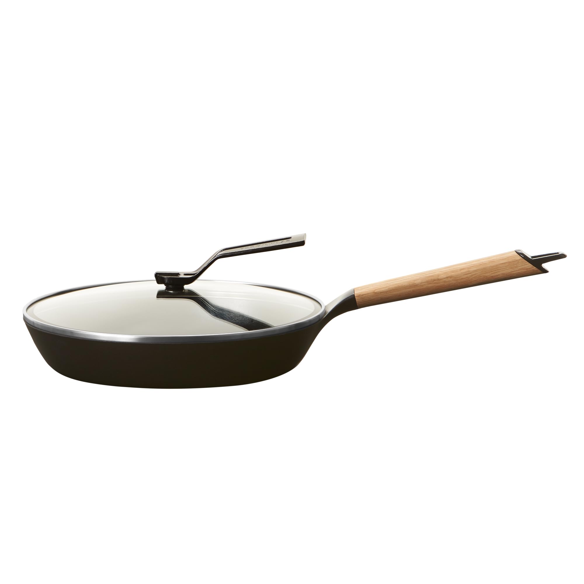 Vermicular Frying Pan with Glass Lid | 26cm (10.2   ) | Oak Wood Handle | Lightweight Enameled Cast Iron Skillet with Non-Toxic 