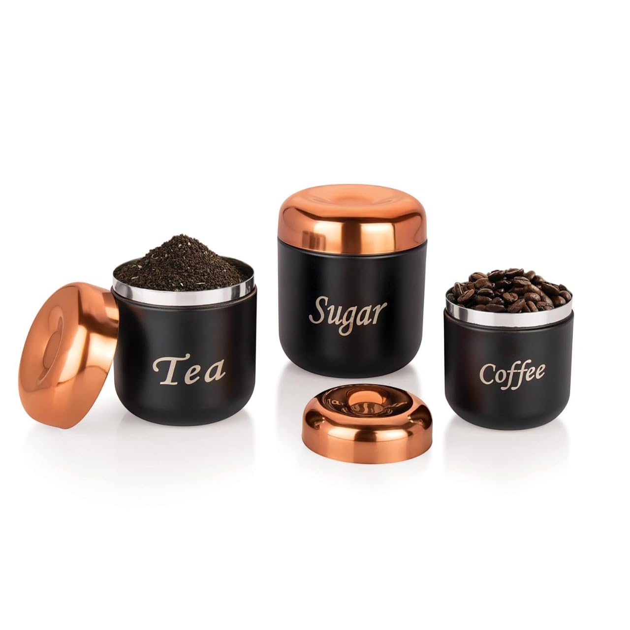 Steeple Tea Sugar Coffee Container Set Of 3 | Steel Jar And Container Set | Storage Jar| Steel Masala Dabba | Kitchen Utility| G