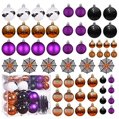 Pack of 56 Halloween Hanging Ball Ornaments, Shatterproof Balls Spider Bat Ornaments for Indoor Halloween Tree Decorations, Home