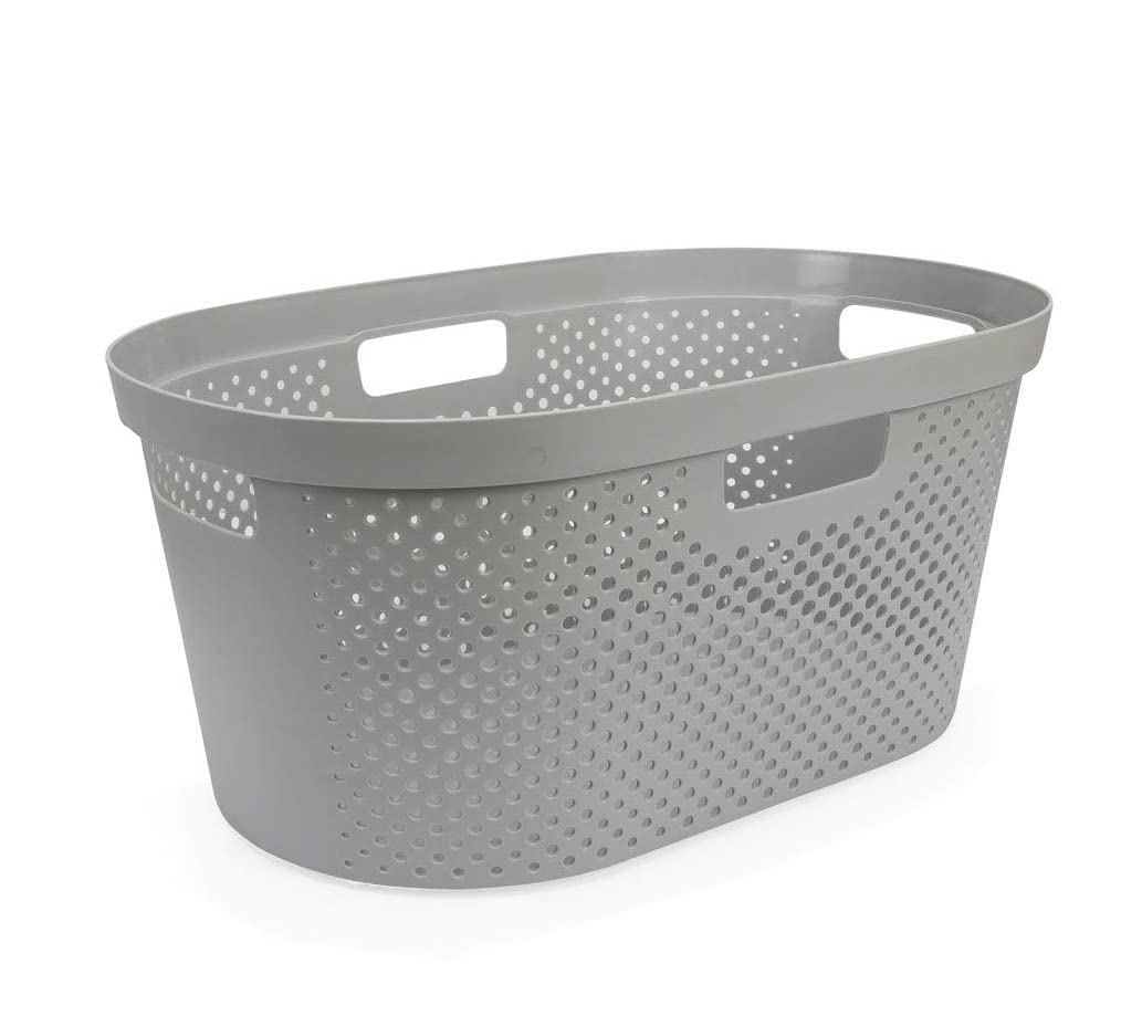 @home by Nilkamal Polypropylene Oval Laundry Basket (Grey)