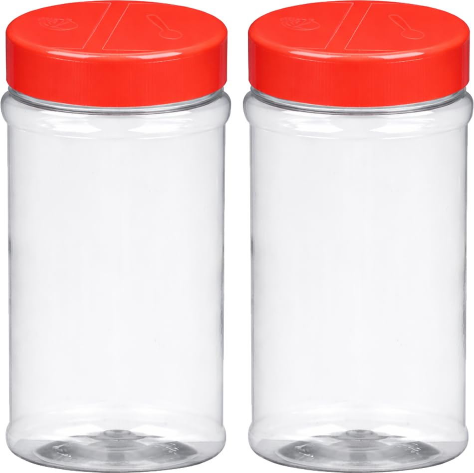 BRIGHTFROM 16oz Empty Spice Jars  Clear BPAFree Plastic Shaker Bottles with Dual Lids, Wide Mouth for Easy Filling, Reusable H