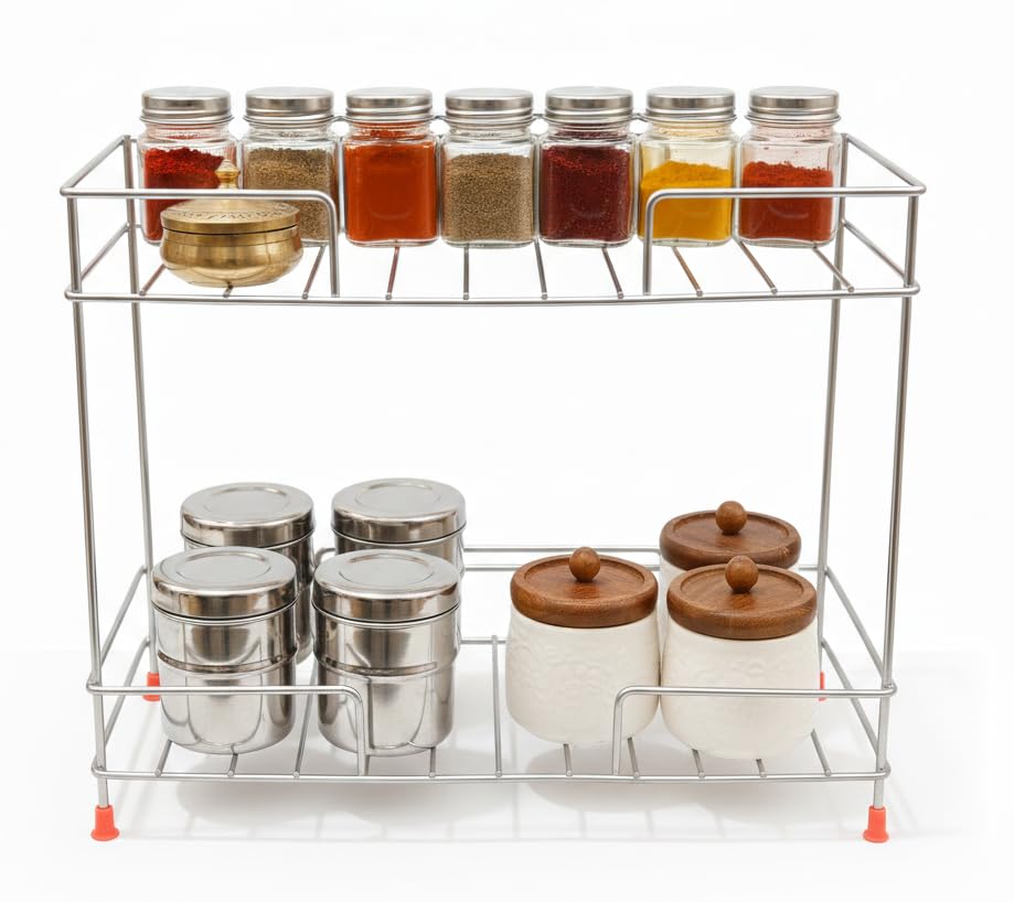 Vireque Stainless Steel 2Tier Kitchen Rack, Spice Tiered Shelf Countertop For Kitchen Pantry Storage Organizer, Shelves Spice R