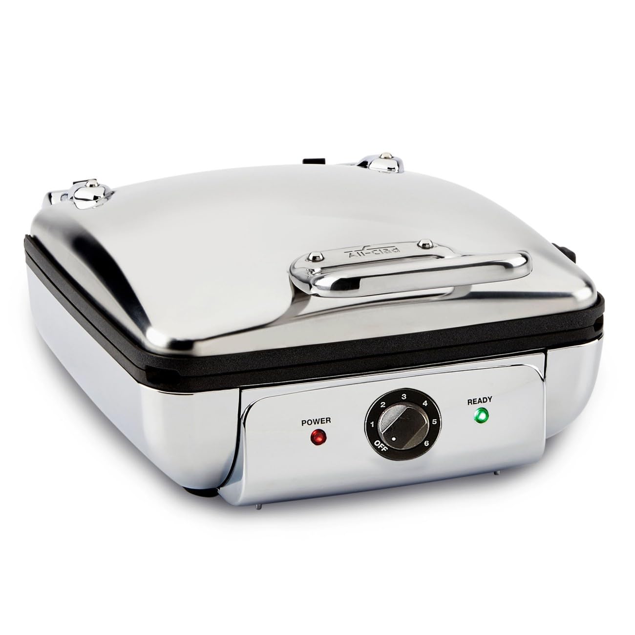 All-Clad Electrics Stainless Steel Waffle Maker 4 Section Nonstick, Upright Storage 1600 Watts 6 Browning Levels, Square, Belgiu