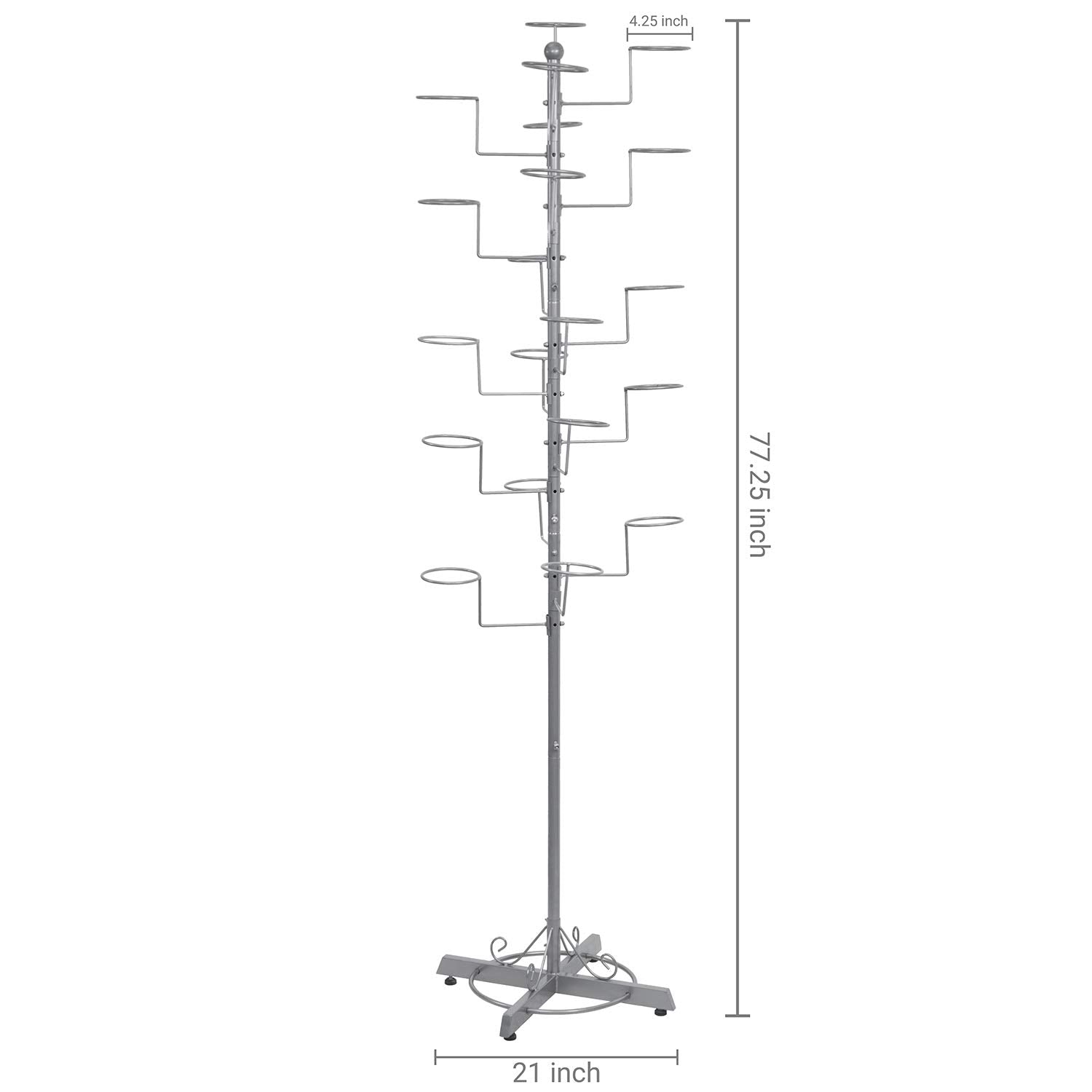 Mygift Modern Large Freestanding Hat Rack Stand, Silver Metal Retail Wig Or Hat Display Stand With 20 Customizable Circular Hook