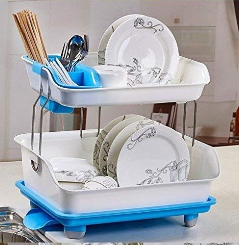 Matiman Enterprise 2 Layer Sink Dish Plate Drainer Drying Rack Wash Organizer With Tray Utensil Holder Basket (Color May Vary)