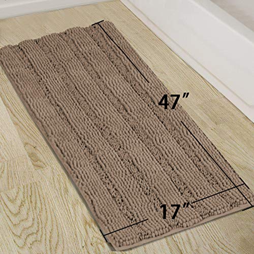 Turquoize Chenille Bathroom Runner Extra Long Bathroom Rug Shaggy Kitchen Rugs and Mats Shower Rug for Bathroom Rugs Non Slip Absorbent Bath Mat Runner for Kitchen/Living Room  47'' X 17'' Taupe Brown