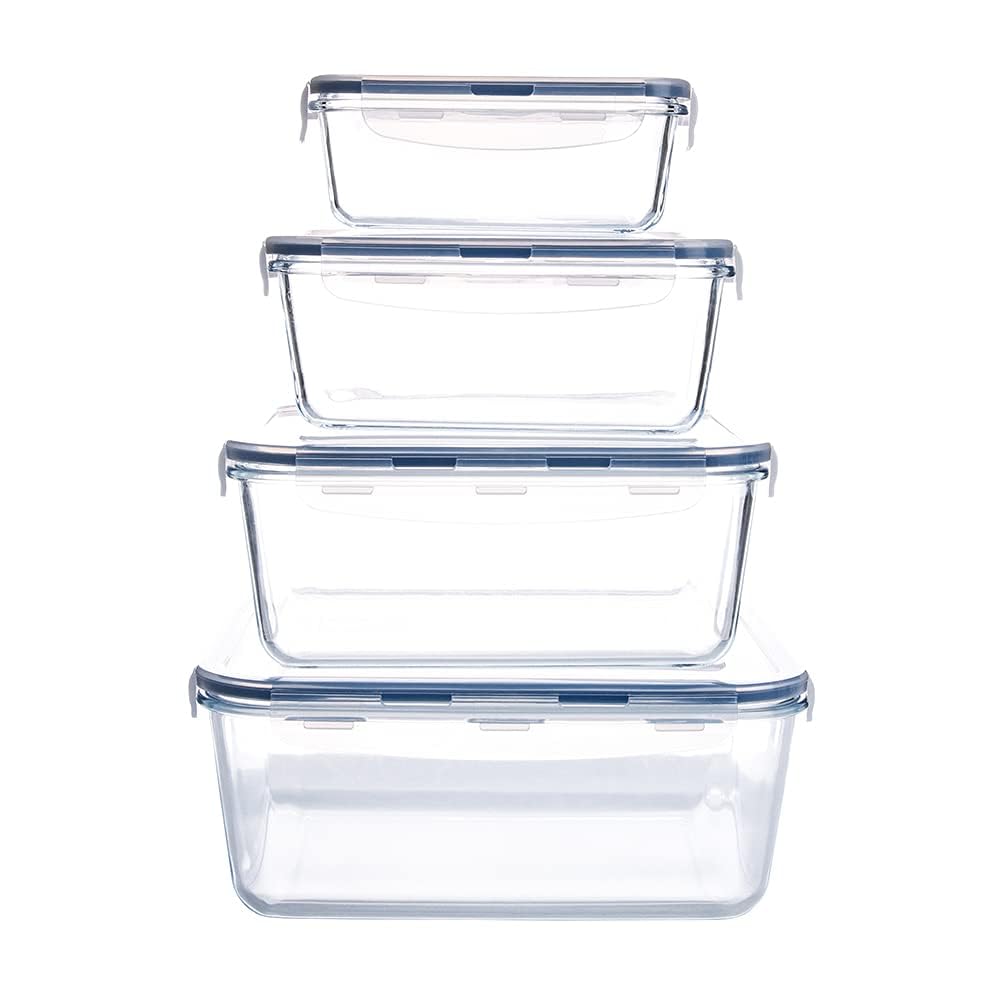HUSANMP Extra Large Glass Food Storage Containers with Lids, Set-8-Piece Big Size Food Storage Box, Ideal for Storing Food, Vege