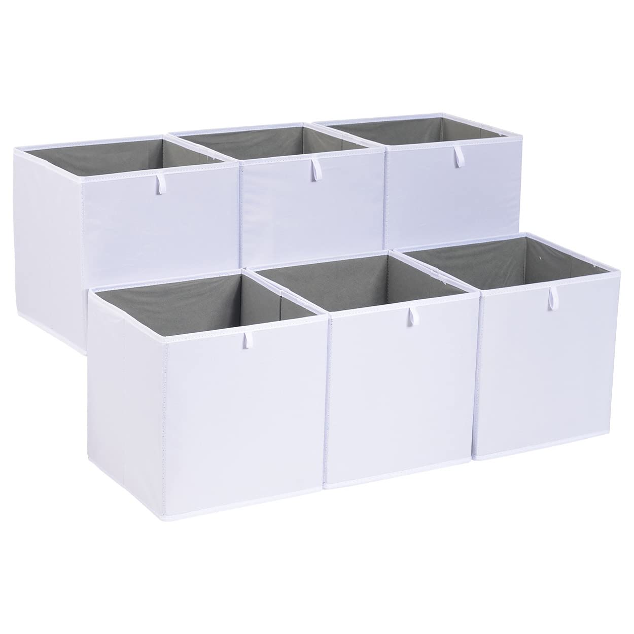 Amazon Basics Cube Organizer Bins, Collapsible Storage Baskets For Shelves, White, Pack Of 6, 10.5X10.5X11''