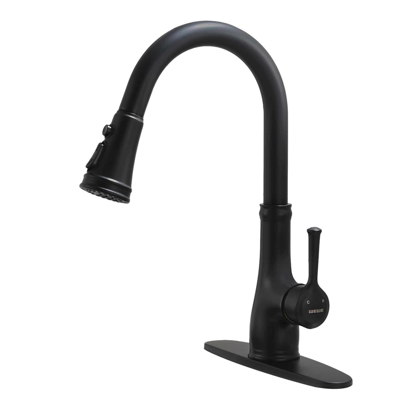 Black Kitchen Sink Faucet  Single Handle Pull Down Matte Black Kitchen Faucet with Sprayer  WEWE